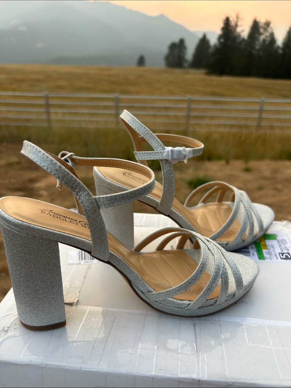 Badgley Mischka Kyleen Silver Glitter Block Heel Sandals - Picture 6 of 12